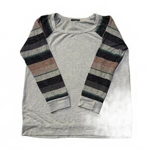 Pink Clover‎ raglan stripe-sleeve knit top heather gray - XXL